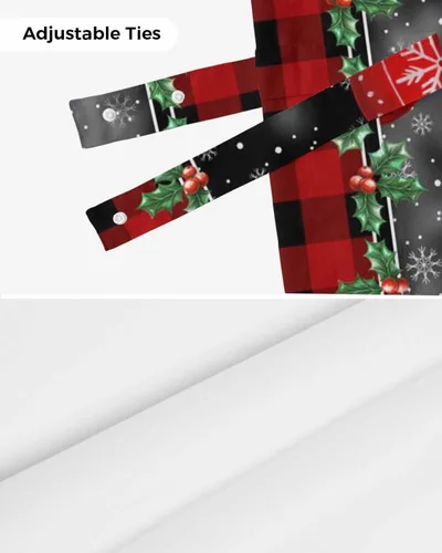 Vista 7 de Cenefa de cortina con lazo rojo de Navidad para ventanas, sala de estar, cocina, baño, granja, bolas de Navidad de acuarela con diseño de bayas