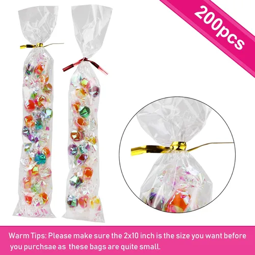 Vista 3 de Morepack Bolsas para barra de pretzel, 2 x 10 pulgadas, 200 bolsas individuales de pretzel con lazos