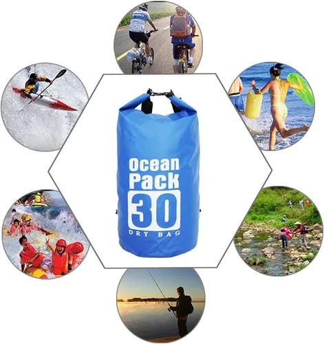 Vista 7 de Bolsa seca impermeable con correa desmontable ajustable de 10 l/20 l/30 l, bolsa superior enrollable mantiene el equipo seco para kayak, canotaje