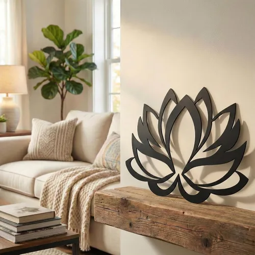 Vista 3 de DEKADRON Arte de pared de metal – Flor de loto – Decoración de pared de metal para decoración de oficina en el hogar, decoración de estudio de yoga