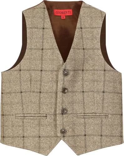 Vista 10 de Gioberti Chaleco de traje formal a cuadros Tweed para niño 63 - Gráfico Marrón