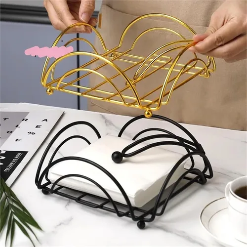 Vista 8 de Rustic Metal Napkin Holder Square Paper Organizer Kitchen Restaurant Tabletop(1 Black)