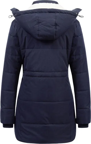 Vista 2 de CREATMO US Abrigo de invierno de sherpa grueso para mujer, chaqueta de nieve cálida con capucha extraíble
