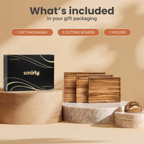 Vista 8 de SMIRLY - Juego de tablas grandes para cortar para la cocina, con soporte incluido, hecho de madera de bambú