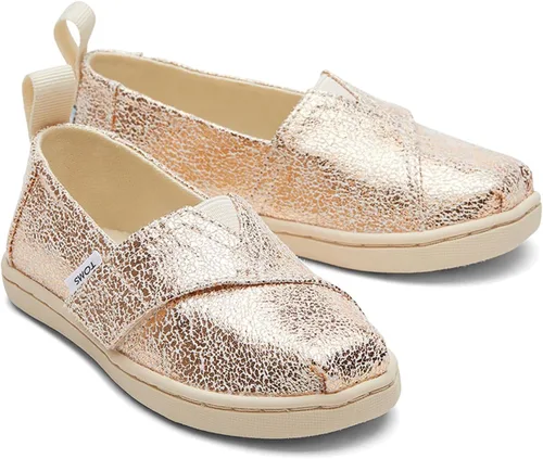 Vista 4 de TOMS Mocasín plano tipo alpargata unisex para niños, Lámina dorada agrietada