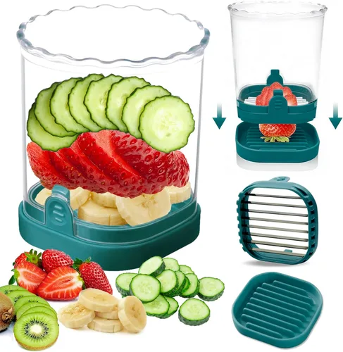 Vista 8 de Cortador de fresas: taza de rebanadora de frutas, cortador de velocidad de ensalada de verduras para fresas, huevo, plátano, champiñones, pepino