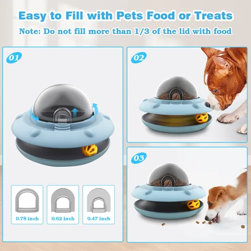 Vista 7 de Juguete interactivo para perros y gatos, rompecabezas de comida para mascotas con bola de campana, adecuado para cachorros y gatitos