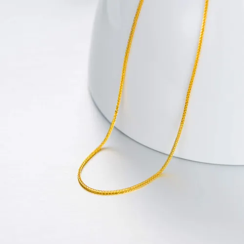 Vista 3 de Collar de cadena de oro macizo de 18 quilates para mujer, cuerda de corte de diamante de 0.059in, collar de doble cadena, joyería para niñas, mamá