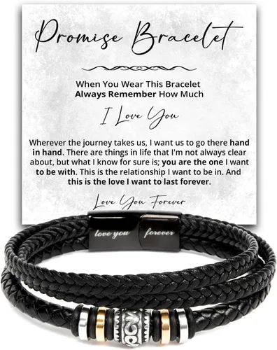 Vista 8 de Pulsera Promesa Para Él, Pulsera de Cuero Trenzado y Acero Inoxidable con Infinito, Letra "Te Amo Para Siempre", Regalos de Promesa Para Hombre