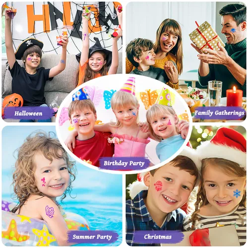 Vista 8 de Kit de tatuajes temporales con purpurina para niños, 48 colores de purpurina, 178 plantillas, 4 pegamento, 5 pinceles, kit de purpurina para adultos