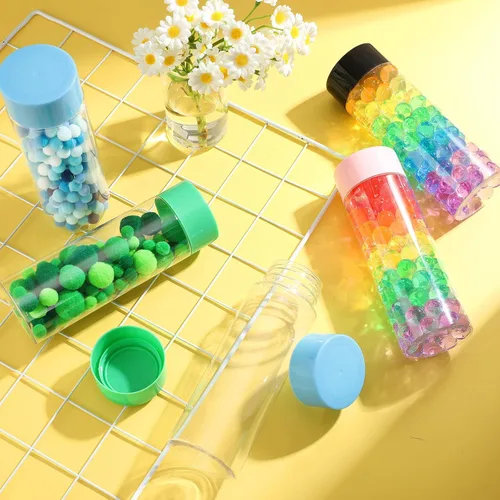 Vista 5 de Hoolerry 16 botellas sensoriales de plástico vacías con tapas, botellas de agua sensoriales de plástico transparente reutilizables para 4