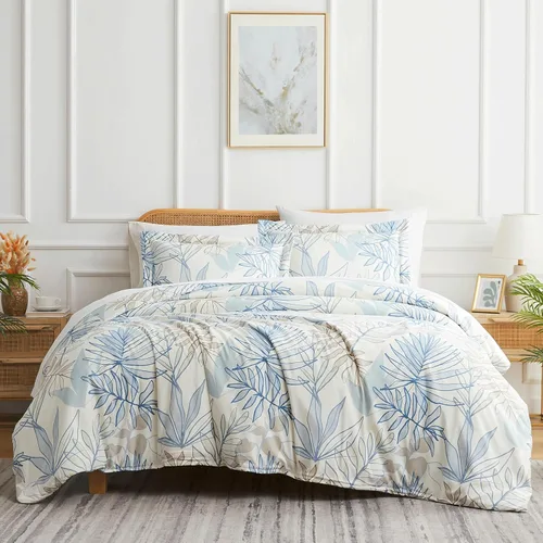 Vista 48 de Southshore Fine Living, Inc. Juego de edredón costero individual XL, edredón de plumón alternativo a rayas azules, tamaño individual XL con funda