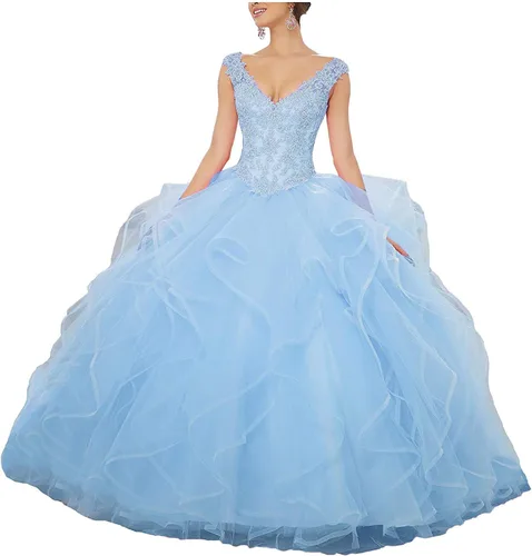 Vista 38 de QXMYOO Vestido de Gala de Quinceañera Sweet 16 Fiesta de Graduación Vestido de Princesa para Adolescentes Negro (Style1-Black)