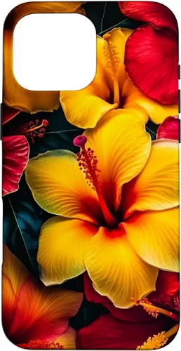 Vista 19 de Hawaiian Tropical Yellow Red Hibiscus Plumeria Case for iPhone 17