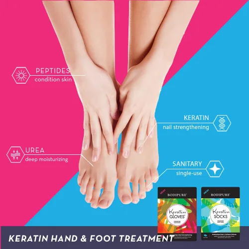 Vista 2 de Bodipure Máscara prémium para manos y pies Guantes y calcetines hidratantes Kertain Hidratante manos secas y apagadas, talones agrietados