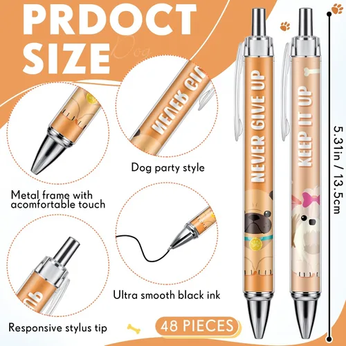Vista 2 de Chuangdi 48 bolígrafos de perro lindos para escribir divertidos bolígrafos retráctiles Kawaii de tinta negra, punta fina, suave, regalo
