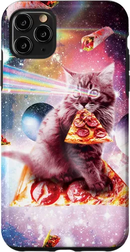 Vista 4 de iPhone 12 mini gato de pizza del espacio exterior - Rainbow Laser, Taco, funda burrito