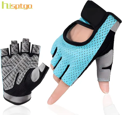 Vista 2 de Guantes de ciclismo para hombres y mujeres, sin dedos, transpirables, guantes de ciclismo antideslizantes que absorben los golpes, acolchados