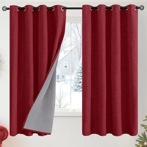 Vista 36 de YoungsTex - Cortinas opacas de lino para dormitorio, oscurecimiento de la habitación, cortinas con textura de lino, paneles con aislamiento térmico