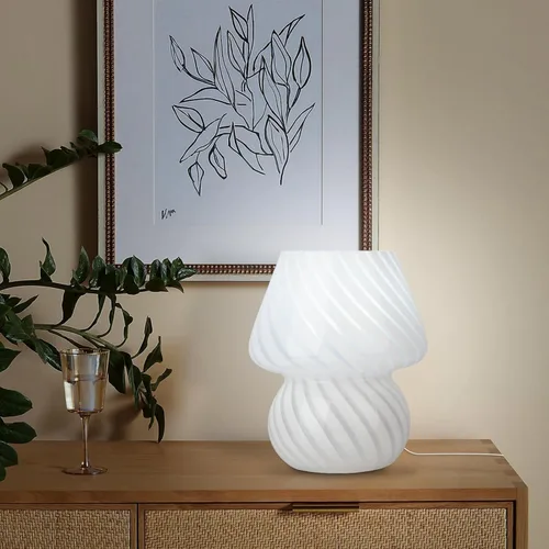 Vista 7 de HonoDing Lámpara pequeña de hongo, bonita lámpara de noche de cristal a rayas, lámparas de escritorio de estilo vintage, lámparas de noche