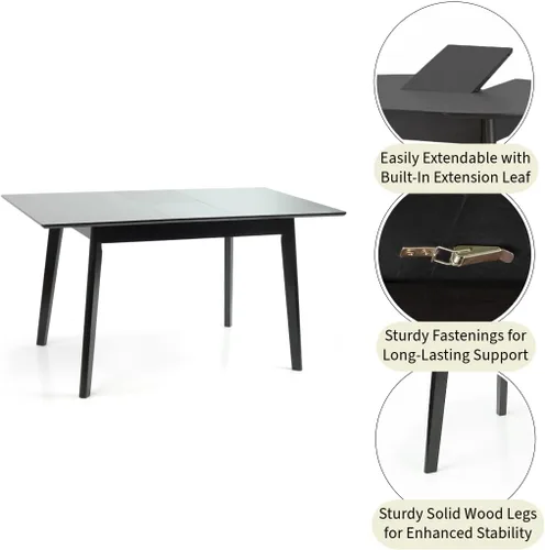 Vista 7 de Juego de mesa de comedor de 5 piezas, 4 sillas Yumiko de madera maciza con mesa de comedor rectangular extensible Edison, juego de comedor
