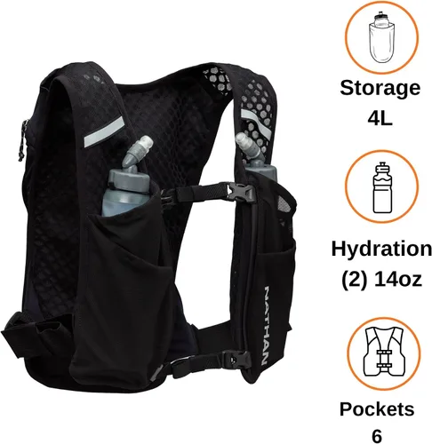 Vista 2 de Nathan QuickStart - Chaleco de hidratación con vejiga o frascos, bolsillos de almacenamiento, tela transpirable que absorbe la humedad, correas