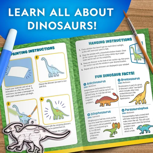 Vista 6 de National Geographic Kids Kit de vitrales para niños, juguetes de dinosaurio que brillan en la oscuridad, juego de arte y manualidades para niños