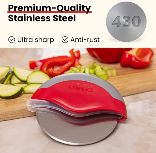 Vista 6 de Rueda cortadora de pizza de alta calidad, cortador con protector de hoja protectora, acero inoxidable afilado, fácil de limpiar y desmontable