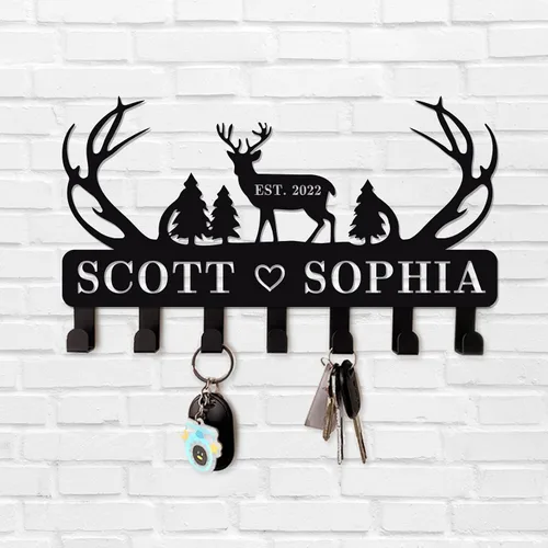 Vista 16 de Soporte personalizado para llaves de pared, ganchos de pared con nombre de familia, organizador de llaves de metal, decoración para colgar llaves