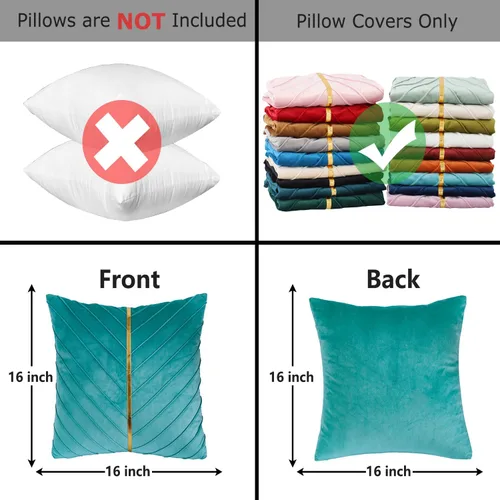 Vista 2 de Fundas de Almohada Decorativas de Terciopelo Verde Aguamarina de 16 x 16 pulgadas, Paquete de 2 con Cuero Dorado Decorativo de Navidad, Fundas