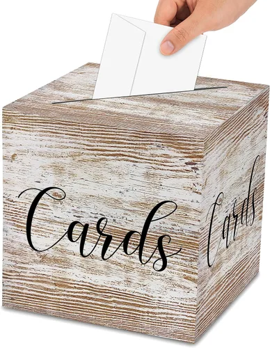 Vista 7 de AWSICE Caja de tarjeta de patrón de madera para fiesta, cajas de tarjetas Madera-1