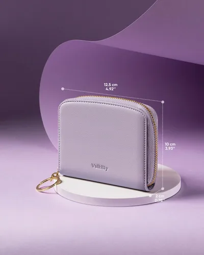 Vista 7 de Vulkitty Cartera pequeña para mujer con bloqueo RFID con cremallera alrededor de la funda triple compacta de cuero para tarjetas con bolsillo
