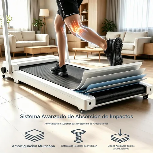 Vista 5 de Walking Pad Treadmill with 8% Incline & Handle Bar, Portable Under Desk Treadmill for Home Office, Compact Foldable Treadmill Quiet Anti-Slip Blanco