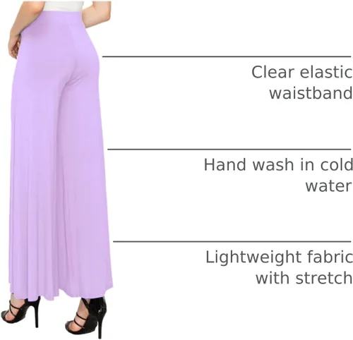 Vista 144 de Made By Johnny Pantalones palazzo elásticos de pierna ancha para mujer, lisos, casuales, cómodos