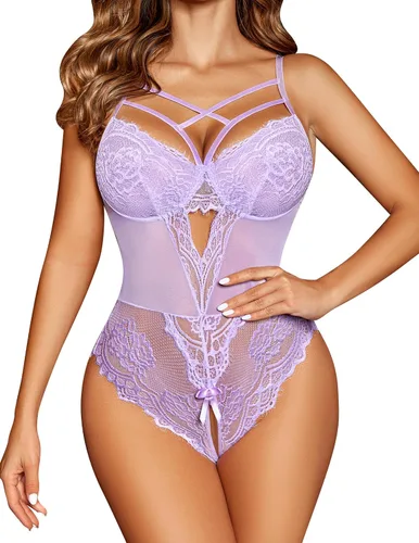 Vista 120 de Avidlove Lencería de encaje floral para mujer, lencería de una pieza, babydoll