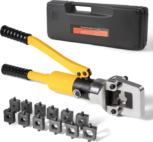 Vista 10 de Alicates de crimpado hidráulico de 12 toneladas de 6 AWG a 500 MCM Kit de herramientas de prensado hidráulico de mano con terminal de cable