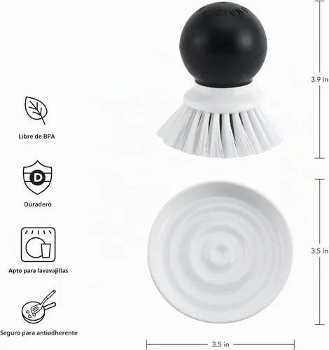 Vista 2 de KitchenAid Cepillo de palma con bandeja de platos para mantener las encimeras secas y limpias, cerdas de nailon duraderas para una limpieza Negro