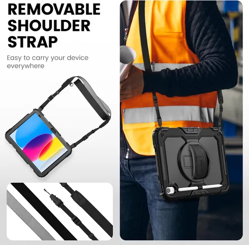 Vista 5 de Timecity - Funda para iPad de 9ª/8ª/7ª generación, de 10.2 pulgadas, funda protectora resistente con protector de pantalla, soporte giratorio Negro