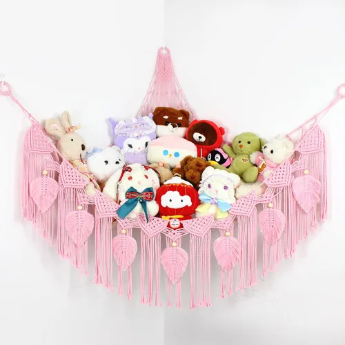 Vista 8 de Hamaca de animales de peluche, red de peluche en la esquina para almacenamiento de animales de peluche, red montada en la pared, organizador de Azul