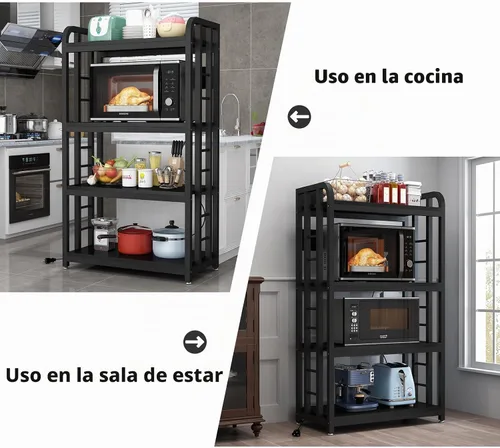Vista 5 de Estante para panaderos con toma de corriente, soporte para microondas de 4 niveles, estante para panaderos de cocina independiente, soportes