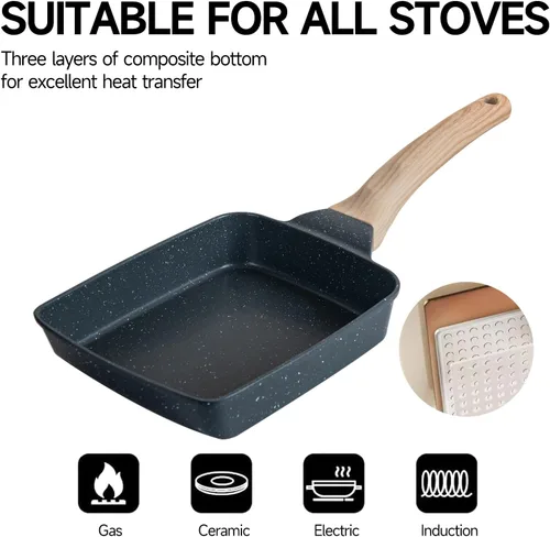 Vista 5 de Sartén antiadherente de granito para tortillas – Sartén para panqueques y olla de huevos saludable adecuada para estufa de gas, sartén versátil