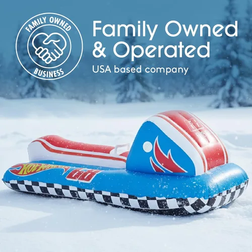 Vista 6 de FUNBOY & Barbie 50" Kids Inflatable Skimobile Winter Snow Sled, 1-2 Riders with Grooved Rubber Base Tracks Azul
