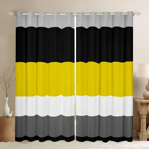 Vista 12 de Cortinas opacas de 38 pulgadas de ancho x 45 pulgadas de largo, cortinas opacas de triángulo geométrico naranja, negro, gris claro, cortinas