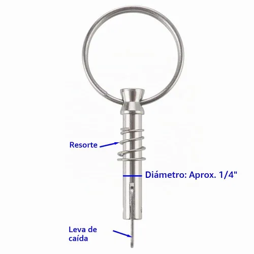 Vista 3 de 2 piezas de pasadores de liberación rápida de 1/4" de diámetro con leva de caída y resorte, longitud total 1.5", longitud utilizable 1", acero