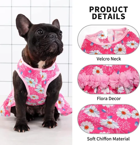 Vista 3 de KYEESE Vestidos para perros Daisy Eelgant, vestido de princesa para perros pequeños con flores, decoración de primavera y verano, vestido de gato