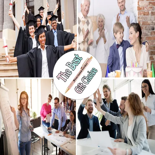 Vista 7 de 10 bolígrafos personalizados con purpurina, bolígrafos impresos personalizados a granel, bolígrafos retráctiles de tinta negra para graduación