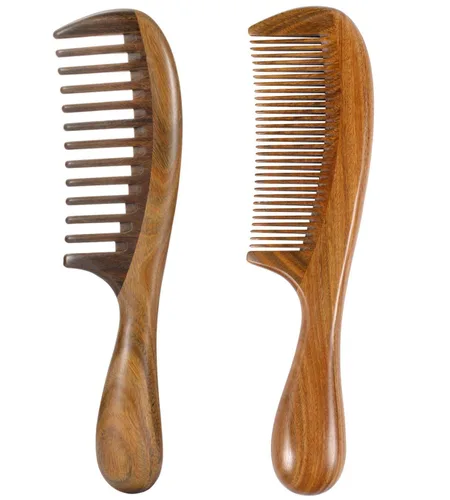 Vista 10 de Louise Maelys - Peine de dientes anchos de sándalo negro para cabello rizado Black Sandalwood Wide Tooth Comb For Detangling Curly, Thick Or Wavy