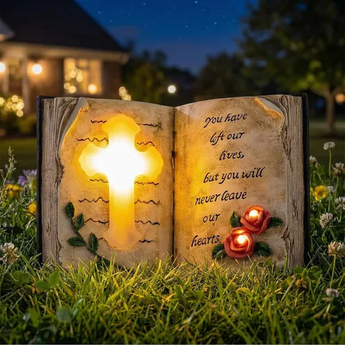 Vista 14 de Estatua conmemorativa de alas de ángel de 12 pulgadas con cruz y vela LED, regalo de condolencia por duelo, decoración de figura de jardín
