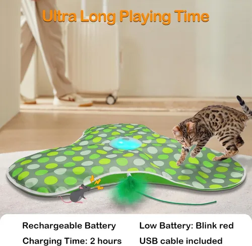 Vista 6 de umosis Juguetes interactivos para gatos recargables, moviendo plumas ocultas, chirriante de ratón real, juguete activado por tacto, juguetes