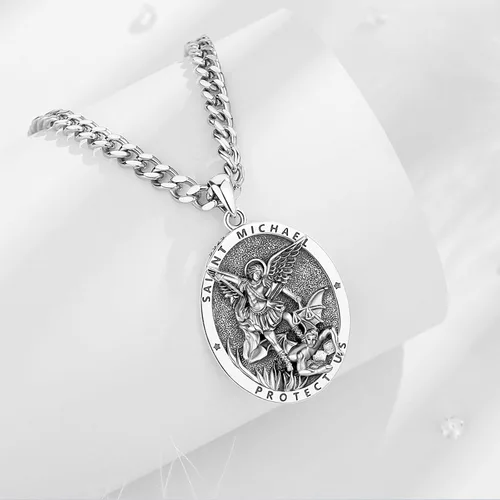 Vista 2 de INFUSEU Regalos religiosos únicos para hombres y mujeres, collares con colgante de San Miguel, San Cristóbal, San Benito, Virgen María
